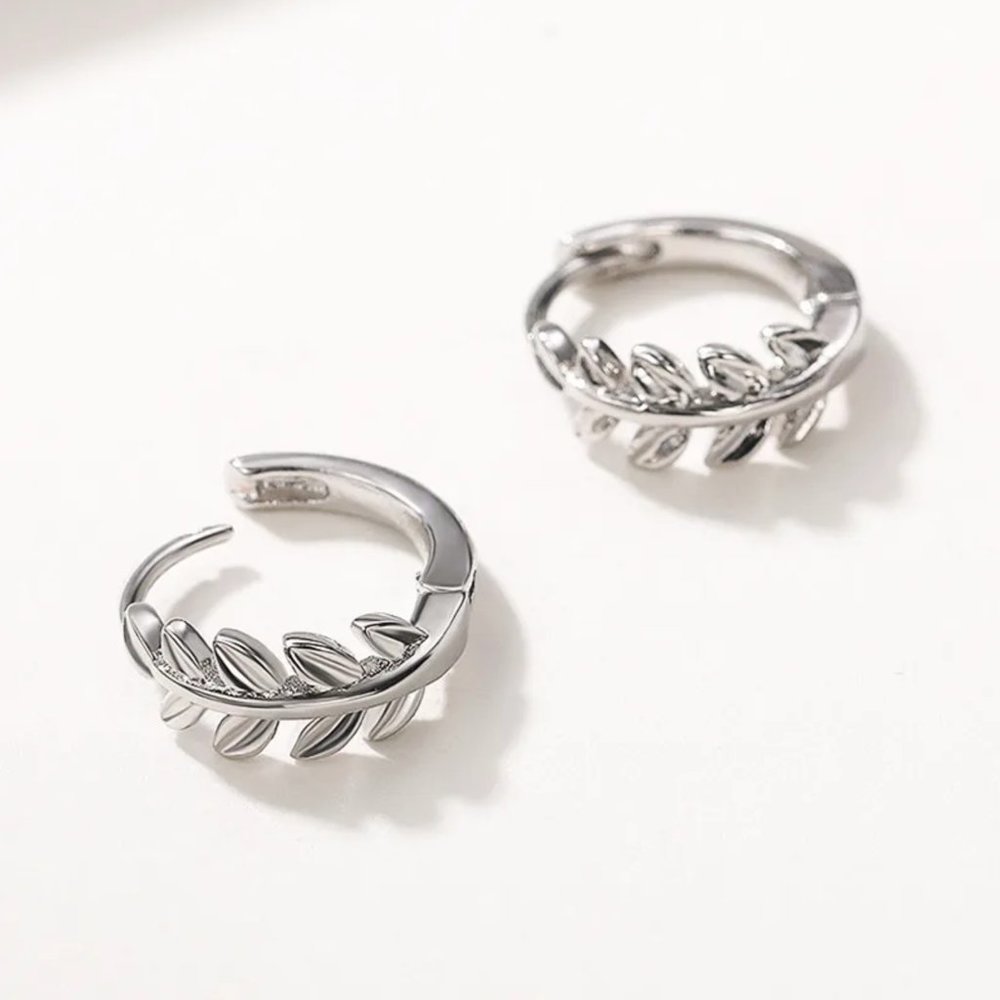 Silver Leaf Hoop Earrings - Picture 6 of 7
